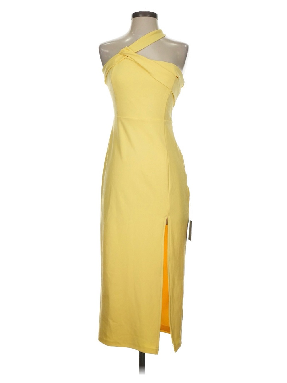 Lulu's Yellow One-Shoulder Midi Dress with Twist Strap